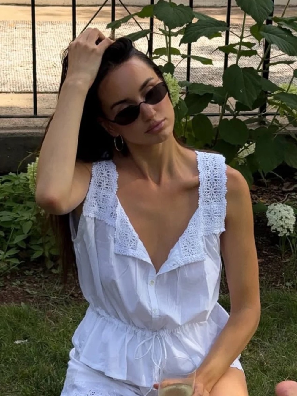 Laneway The Label White Crochet Trim Button Tank Lightweight Cottagecore Top